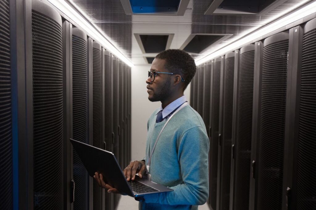 African American IT Specialist in Data Center