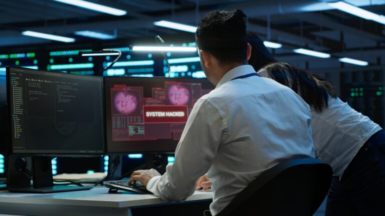 Data center cybersecurity division teamworking colleagues fighting virus