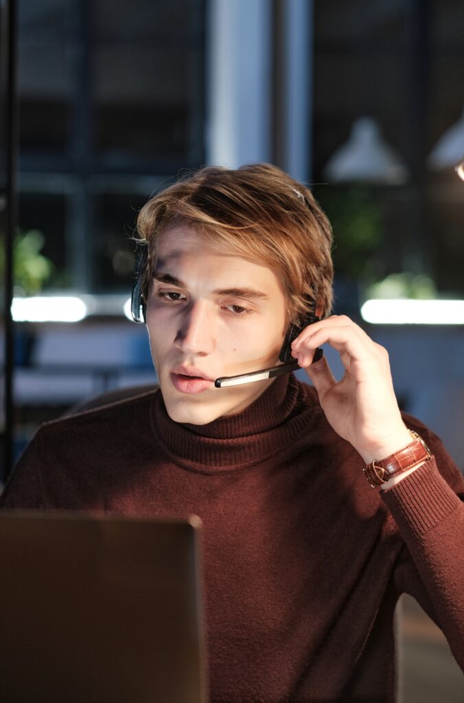 Call center operator working at night