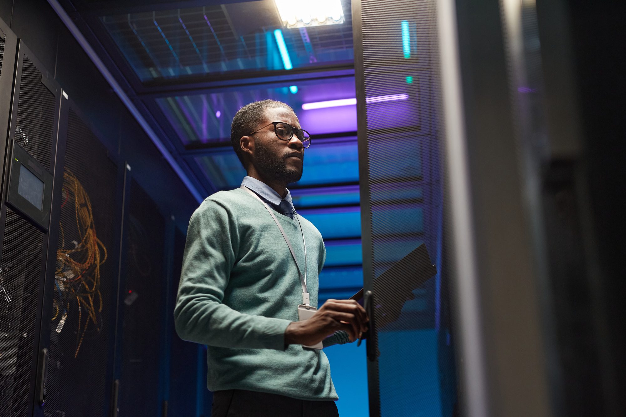 African American Network Engineer in Data Center