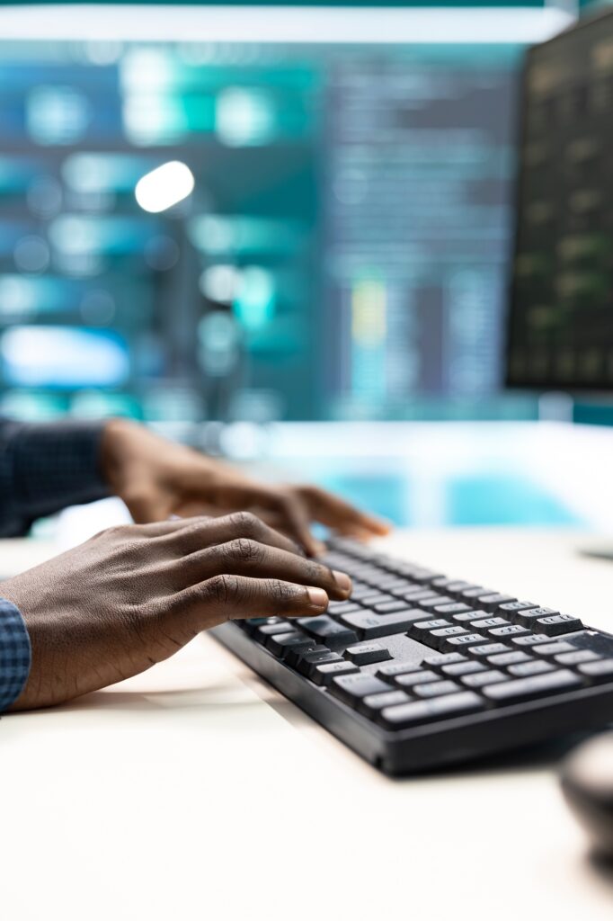 Governmental hackers at work monitoring cyber threats in high tech agency